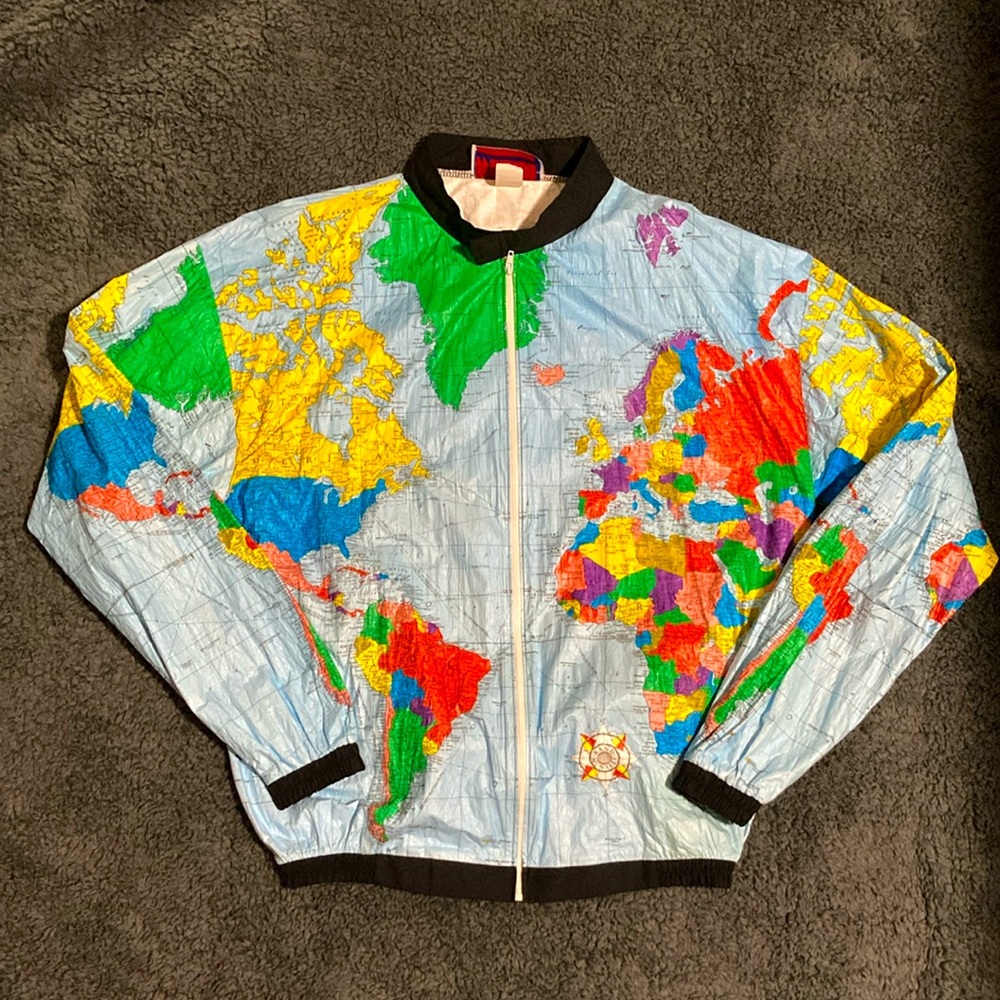 Vintage 80's Ty-Breakers Globe Map All Over Paper Jacket